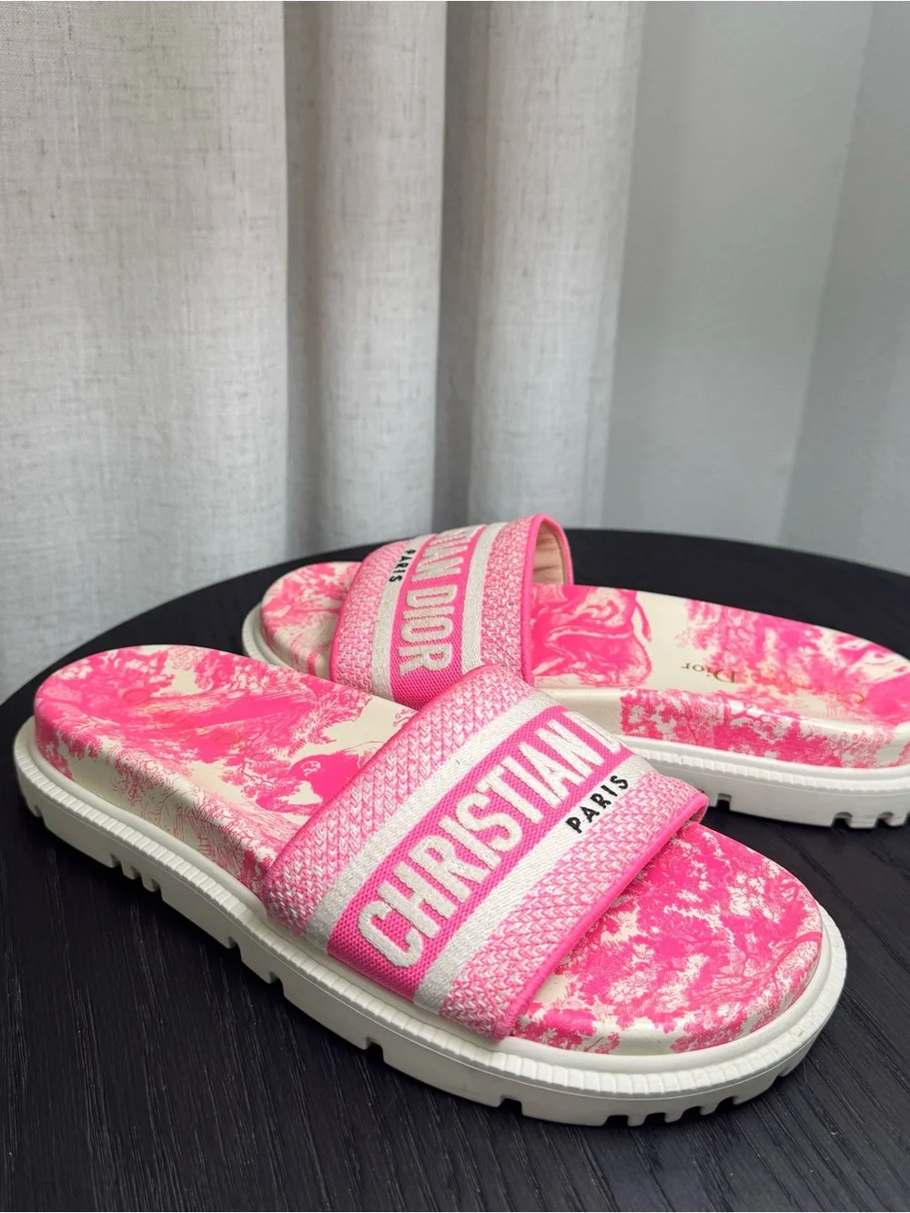 Christian Dior Dway Slide Sandals Logo Toile de Jouy Pink 38